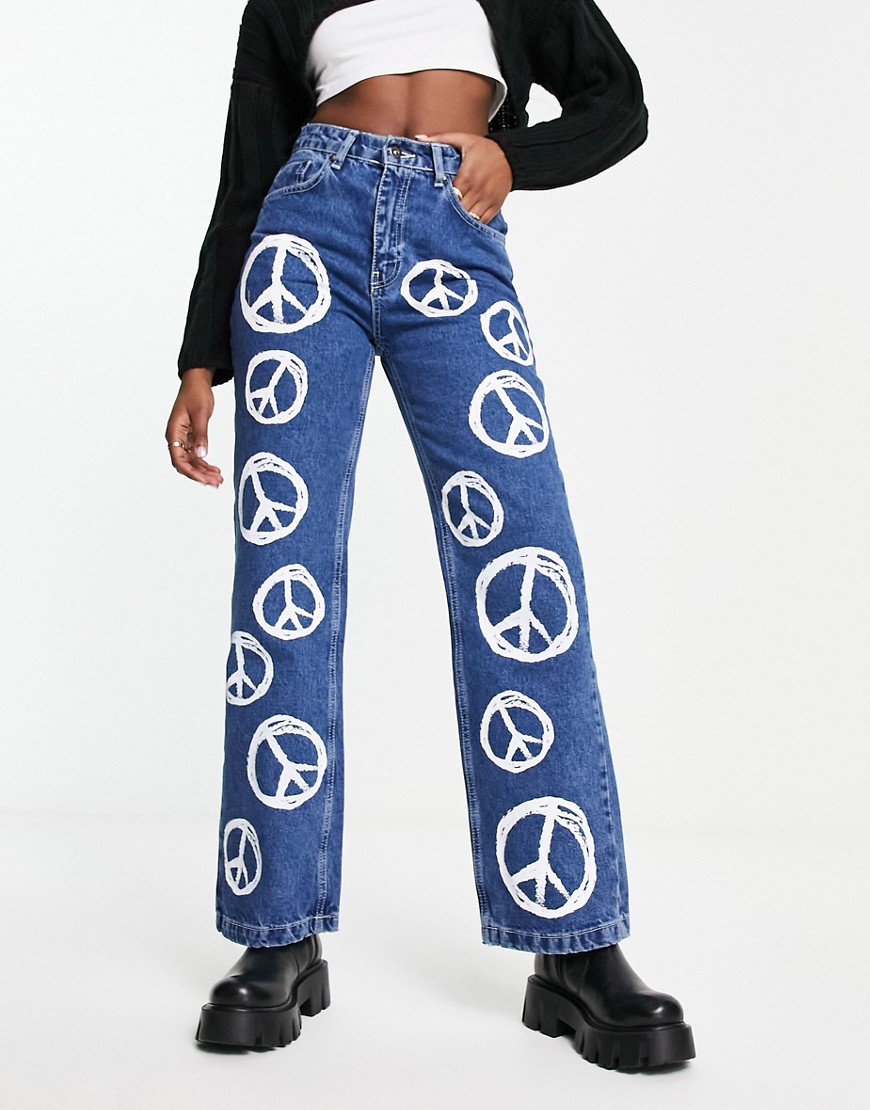The Ragged Priest relaxed jeans in bleach heart print-Blue