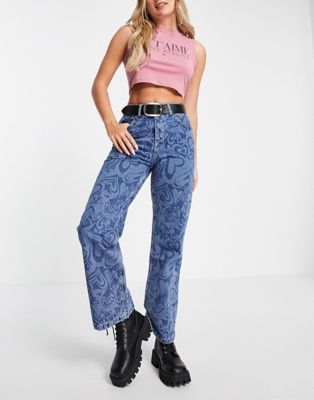 The Ragged Priest relaxed jeans in wavy heart print