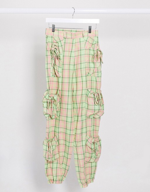 The Ragged Priest relaxed cargo pants with pockets in pastel check