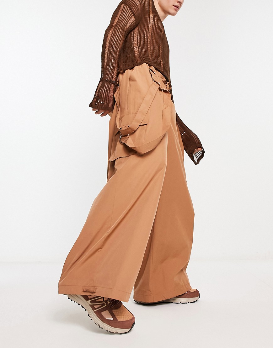 The Ragged Priest relaxed parachute pants with strap detail-Brown