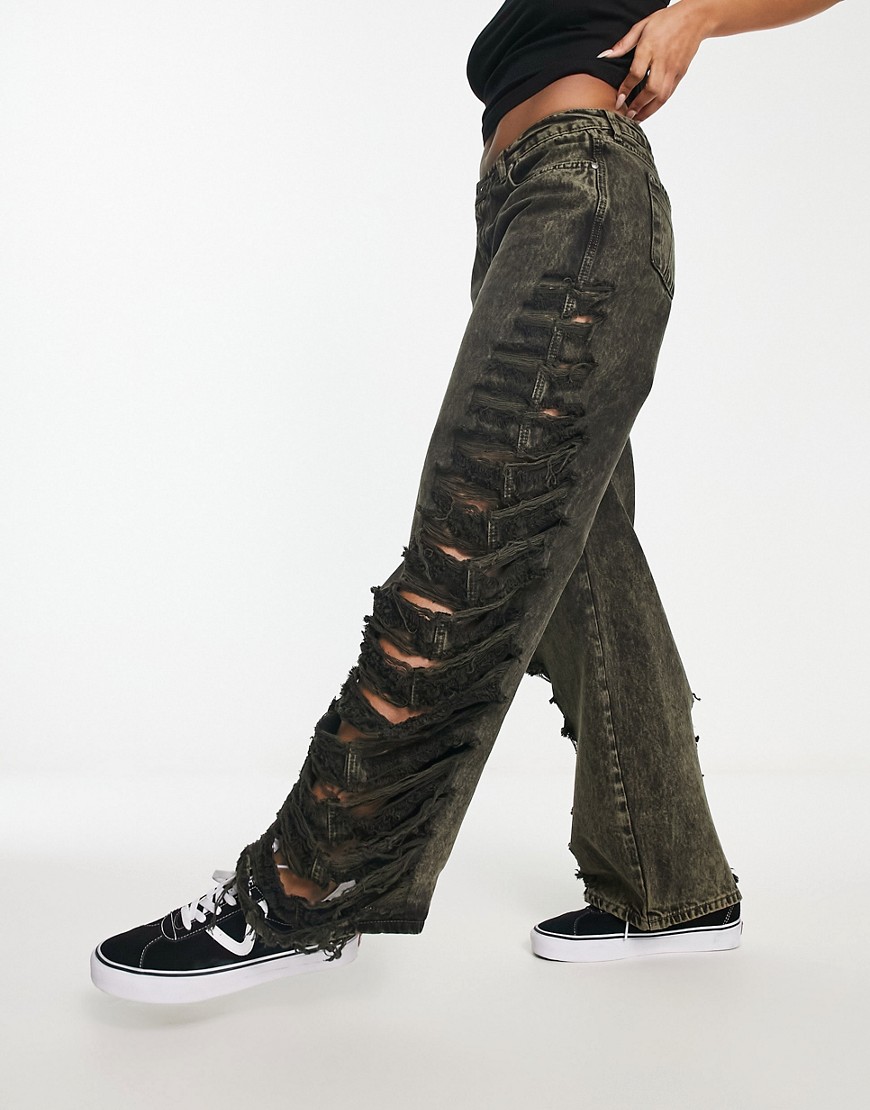 The Ragged Priest relaxed skater jeans in sandwash denim and slash distressing-Neutral