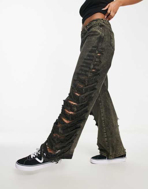 The Ragged Priest relaxed skater jeans in sandwash denim and slash  distressing