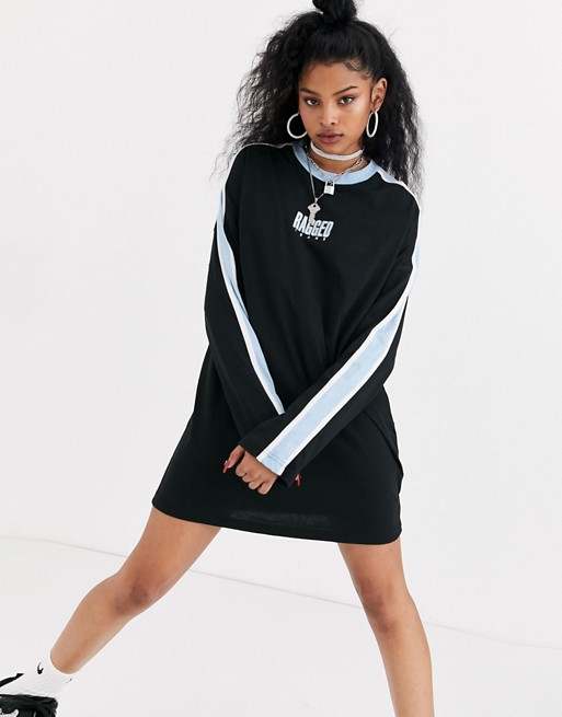 The Ragged Priest relaxed t-shirt dress with front logo and contrast stripe