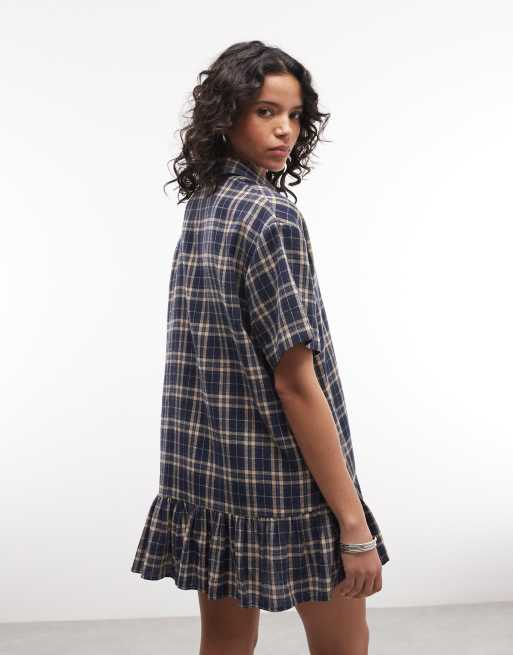 The Ragged Priest - Robe chemise courte boutonnée coupe oversize - Carreaux bleus, 4 de 4