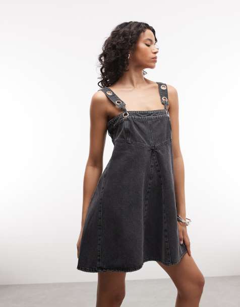 The Ragged Priest - Robe courte en jean à empiècement à godets - Anthracite - view 1
