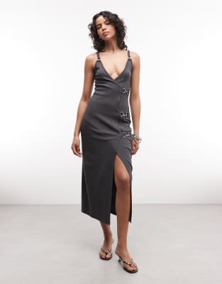 Robe portefeuille longue à fermoirs - Anthracite délavé-Gris 34