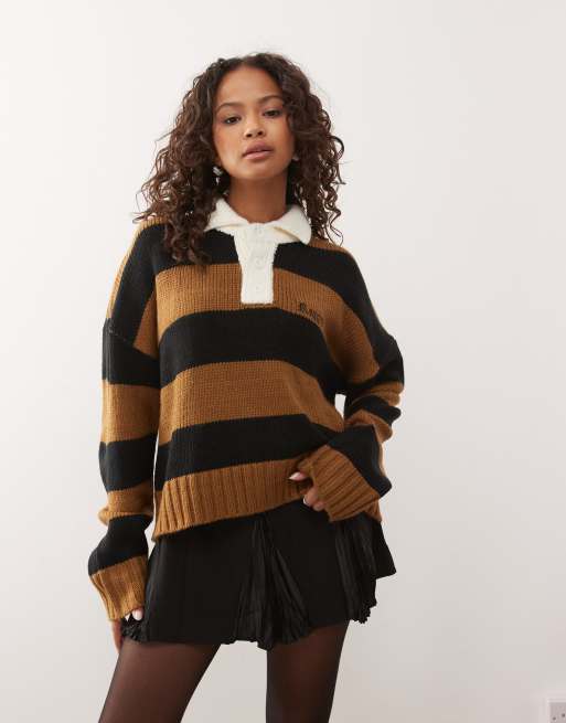 The Ragged Priest rugby knit polo in brown