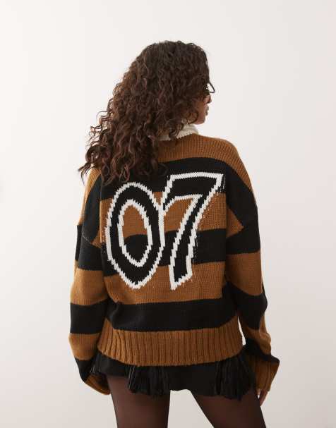 The Ragged Priest rugby knitted polo in brown - view 1