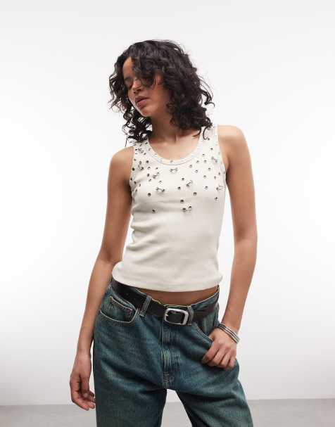The Ragged Priest scatter vest top with eyelets in ecru