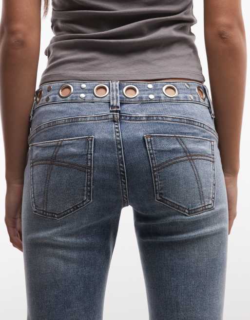 The Ragged Priest – Schlagjeans in Blau mit niedrigem Bund und Ösendetails, 4 von 5