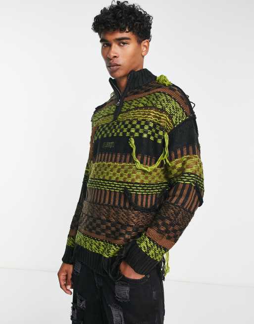 The Ragged Priest – Schwerer Strickpullover in Braun mit kurzem Reißverschluss