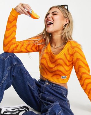 The Ragged Priest scoop neck cropped jumper in orange wavy knit | ASOS