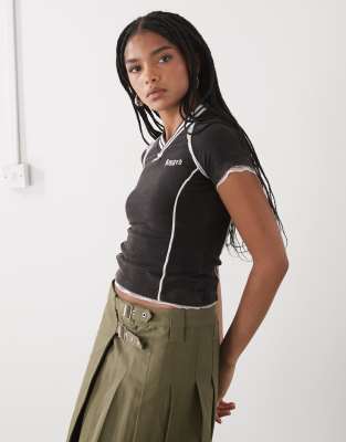 The Ragged Priest Score Tee With Lace Detail In Black