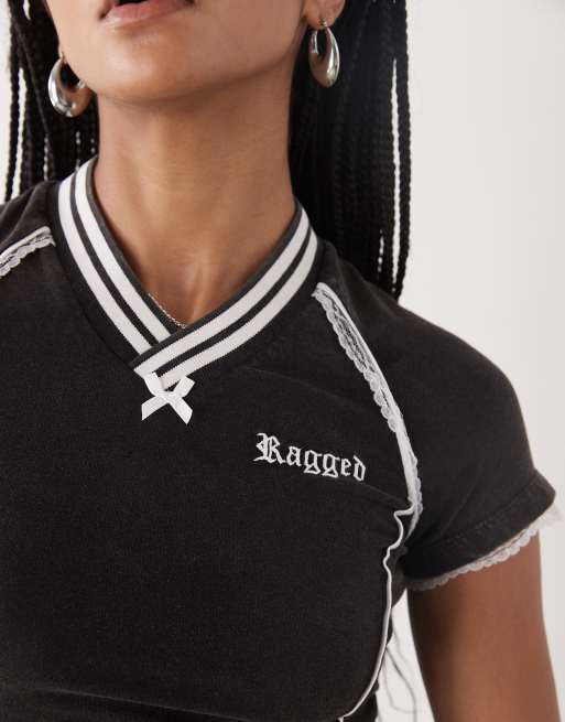 The Ragged Priest Score tee with lace detail in black, 2 of 4