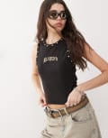 [The Ragged Priest] The Ragged Priest singlet crop top with eyelet detailing in black 6 BLACK