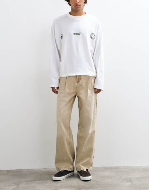 The Ragged Priest skater double pleated tapered jeans in sand  - view 1