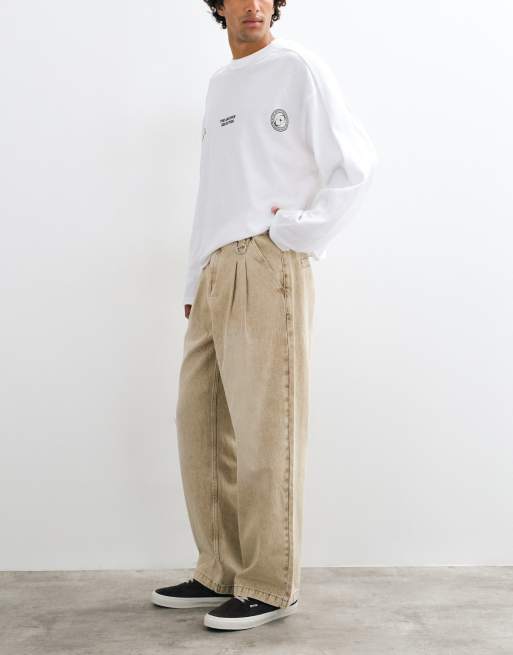 The Ragged Priest skater double pleated tapered jeans in sand , 2 of 5