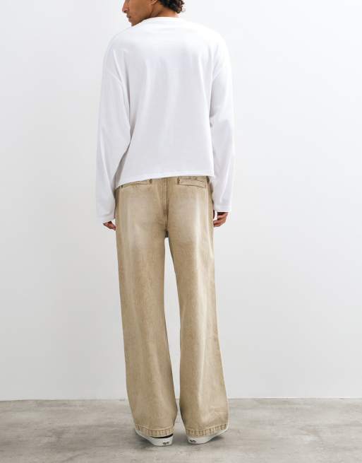 The Ragged Priest skater double pleated tapered jeans in sand , 3 of 5