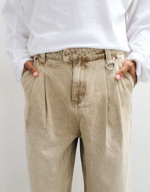 The Ragged Priest skater double pleated tapered jeans in sand , 4 of 5