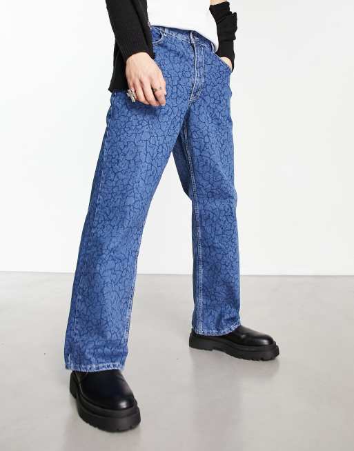 The Ragged Priest - Skater jeans met wijde pijpen en craqueléprint in blauw