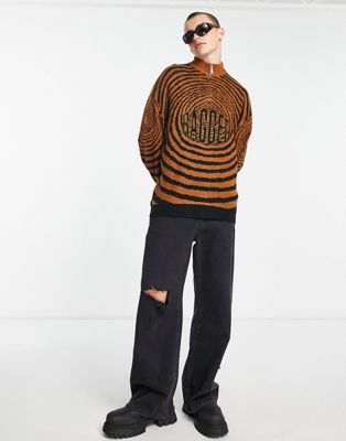 The Ragged Priest spiral half zip knitted jumper in multi