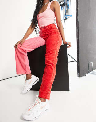 The Ragged Priest spliced corduroy dad jeans in pink and red - ASOS Price Checker