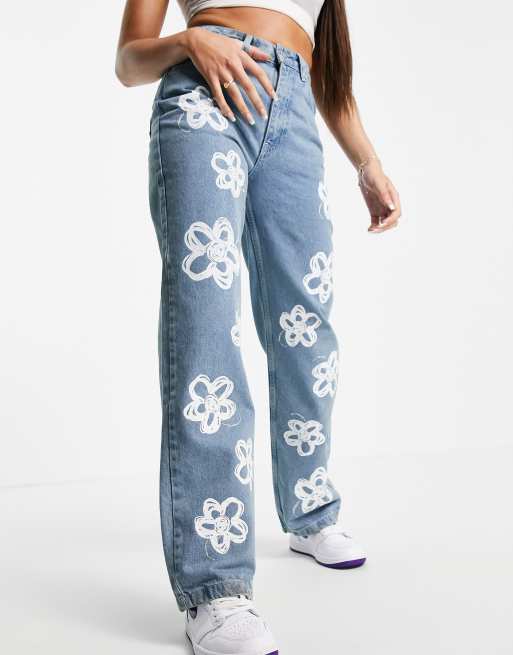 The Ragged Priest straight leg jeans with bleach flower print - part of a  set