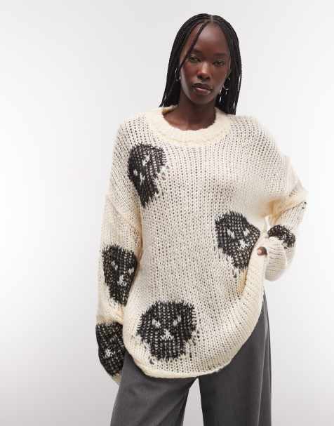 The Ragged Priest Strickpullover mit offenem Strickmuster in Ecru und Schwarz - view 1