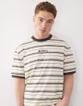 [The Ragged Priest] The Ragged Priest stripe t-shirt with Ragged logo in multi-Green XS KHAKI