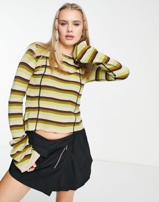 The Ragged Priest striped flared sleeve top in green - ASOS Price Checker