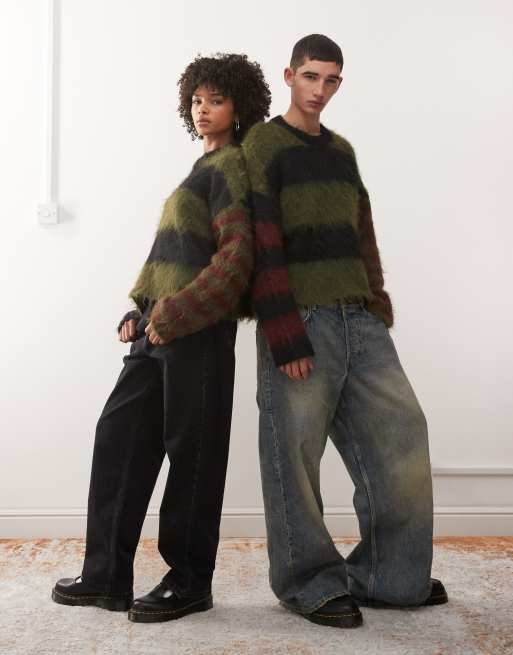 The Ragged Priest striped fluffy jumper in green and maroon, 2 of 4