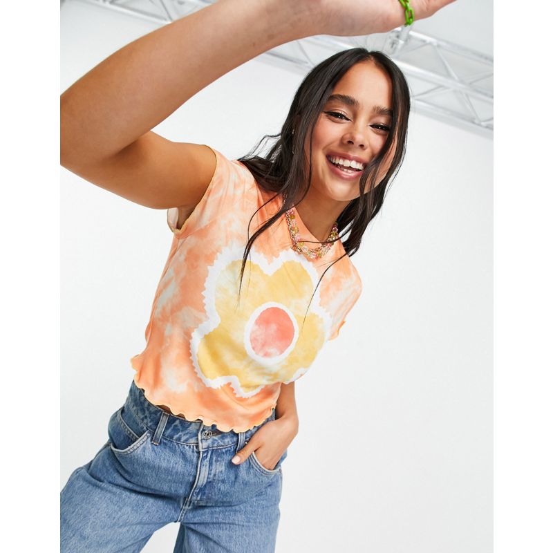 Top Donna The Ragged Priest - T-shirt effetto ristretto in tie-dye vivace con stampa margherita