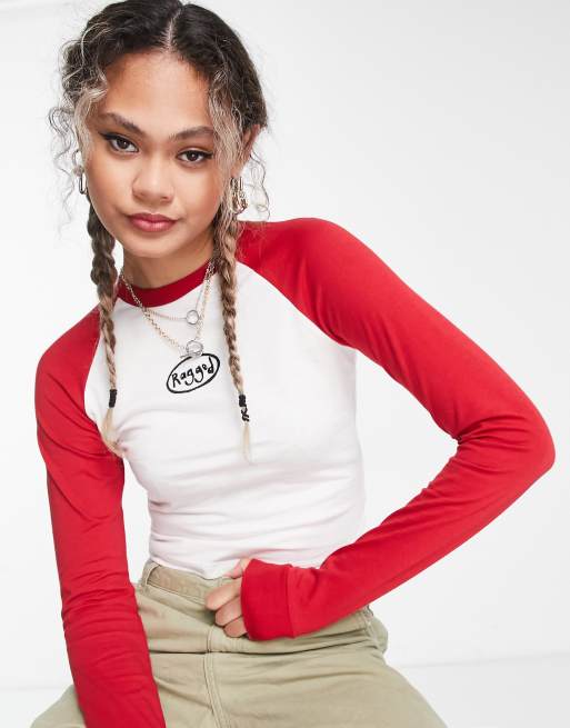 The Ragged Priest - T-shirt met lange raglanmouwen in rood en wit