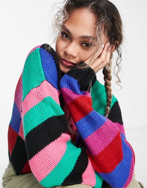 The Ragged Priest chunky knit sweater in rainbow multi
