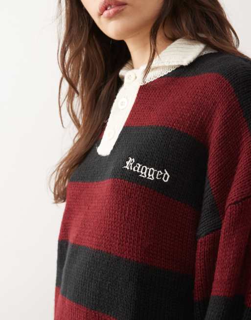 The Ragged Priest trophy polo knit in black and red stripe, 4 of 4
