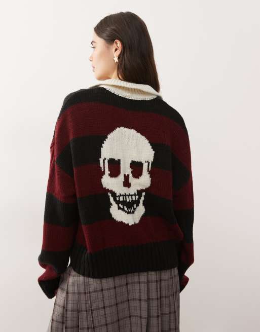 The Ragged Priest trophy polo knit sweater in black and red stripes, 2 of 4