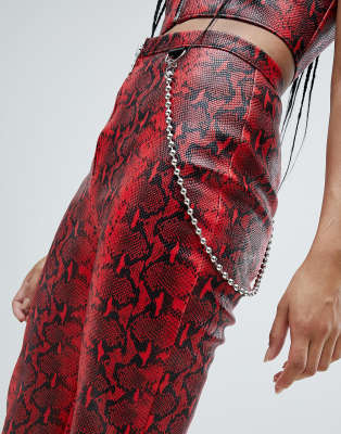 red leather snakeskin pants