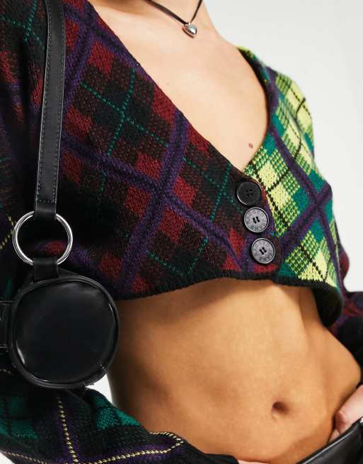 The Ragged Priest ultra crop cardigan in fluffy mix check, 2 of 4