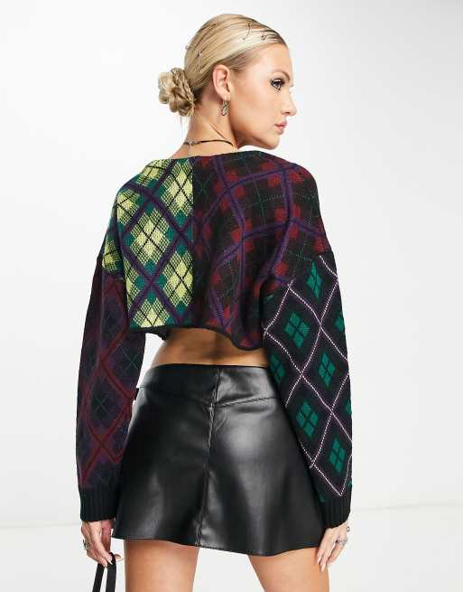 The Ragged Priest ultra crop cardigan in fluffy mix check, 3 of 4