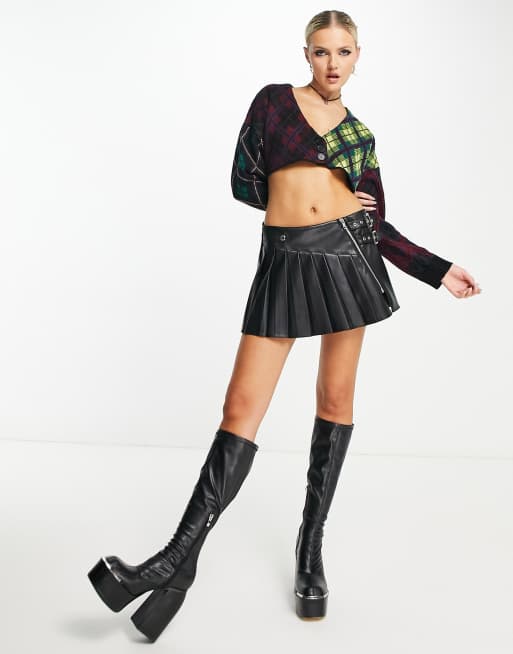 The Ragged Priest ultra crop cardigan in fluffy mix check, 4 of 4