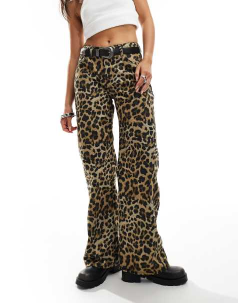 The Ragged Priest ultra low rise slouchy fit wide leg denim jeans in leopard print - view 1