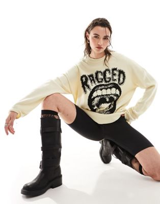 The Ragged Priest unisex knitted jumper with mouth logo in ecru - ASOS Price Checker