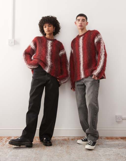 The Ragged Priest Unisex striped brushed knit sweater in red