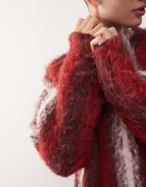 The Ragged Priest Unisex striped brushed knit sweater in red