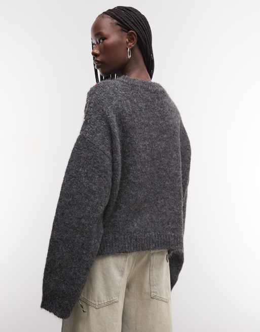 The Ragged Priest v neck crop argyle knit in grey , 2 of 4