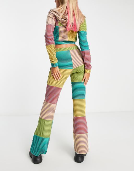 The Ragged Priest velour mix stripe pants in multi (part of a set)