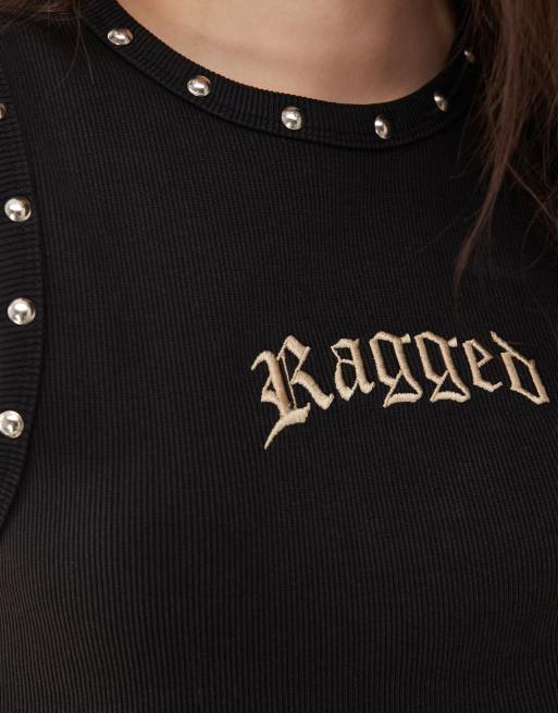The Ragged Priest vest crop top with eyelet detailing in black, 4 of 4