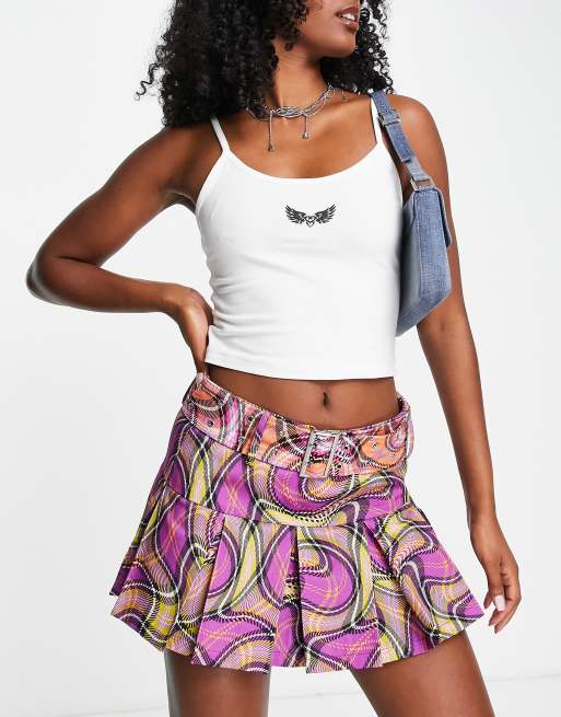 The Ragged Priest warp check super mini skirt in multi