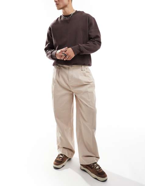 The Ragged Priest wide fit twill pleat chinos in ecru - view 1