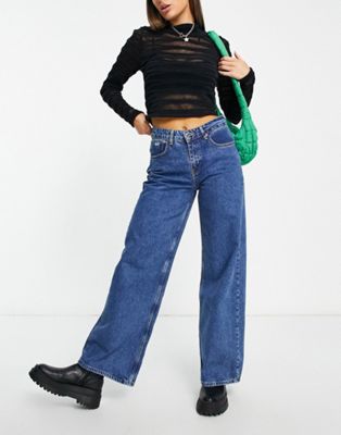 The Ragged Priest wide leg low rise jean in mid blue - ASOS Price Checker